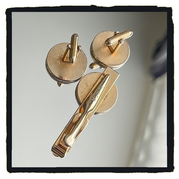 💕Beautiful Vintage Swank Cloisonné Golf Cufflinks & Tie clip Set💕 - Picture 5 of 6